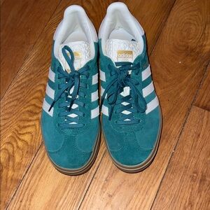 Adidas Turquoise Suede Sneakers with White Stripes